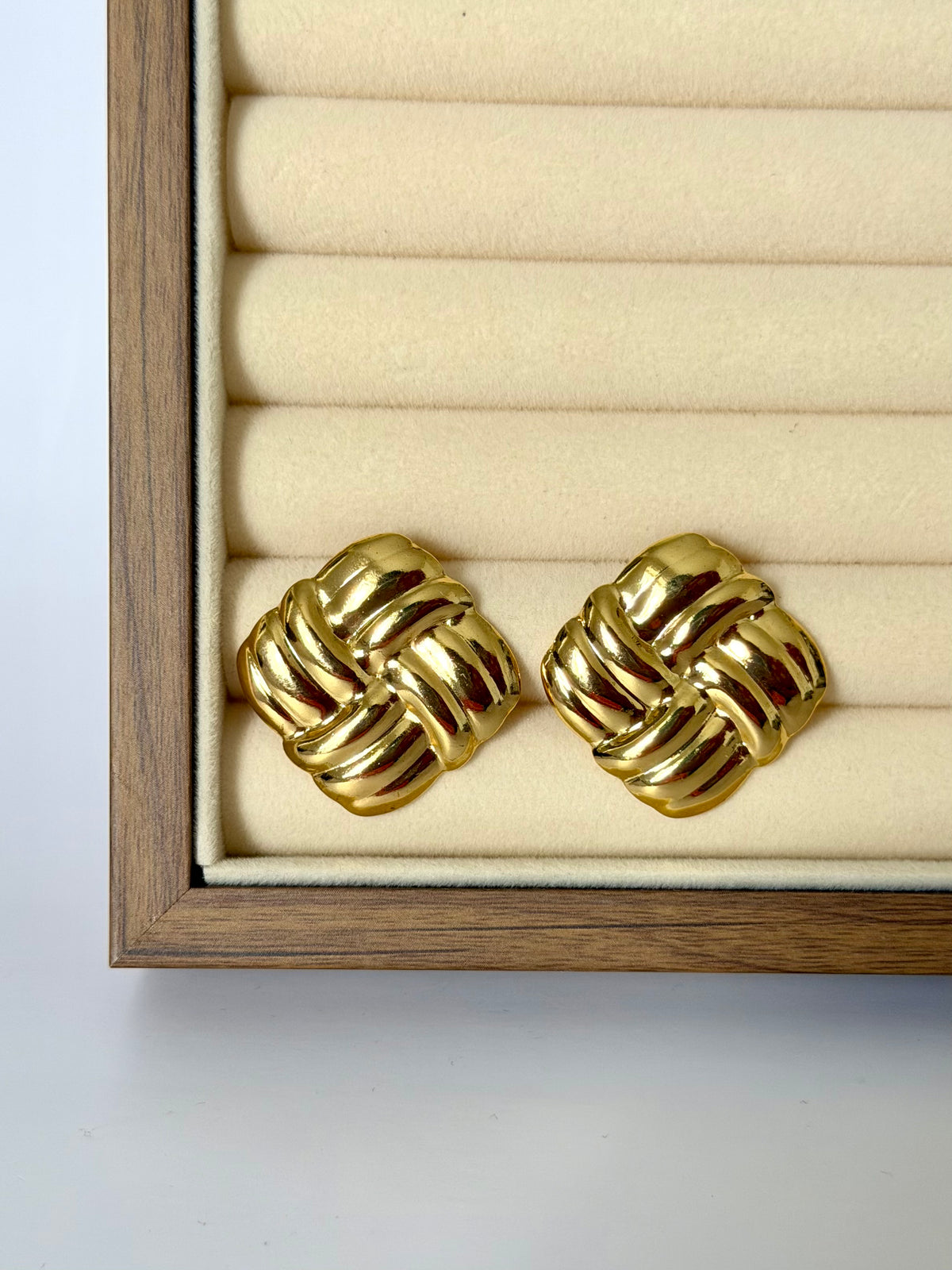 Naya Earrings – gold statement earrings in jewellery box